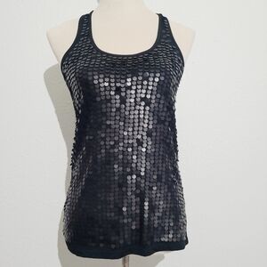 Almost Famous Womans Size M Black Racerback Tank top Sequin Sparkly Embellished